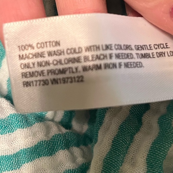 Striped Green and White Cotton Fabric Beach Cover Up - Picture 4 of 5